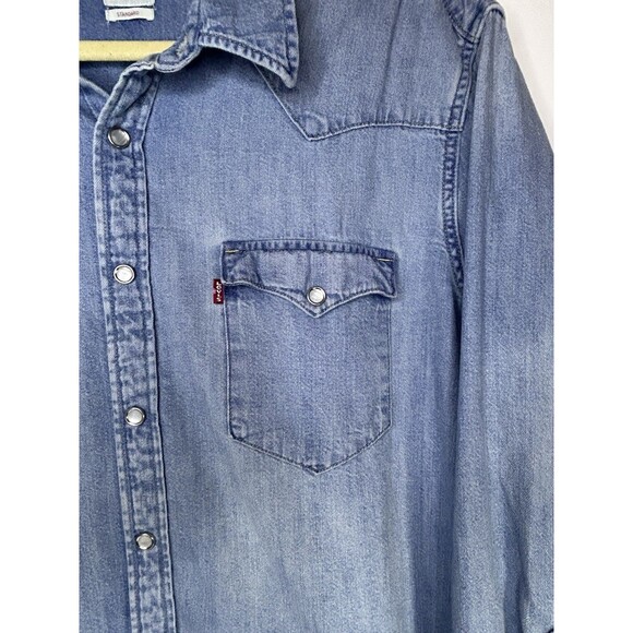 Levi’s Standard Fit Western Denim Shirt Pearl Buttons Medium Wash Size XL - Picture 2 of 7